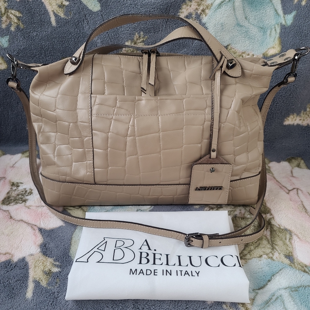 A Bellucci Tan Lino Croc Print Leather Handbag